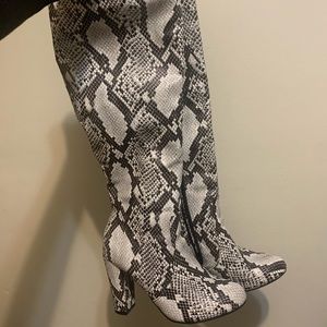 Sexy snake skin knee high boots